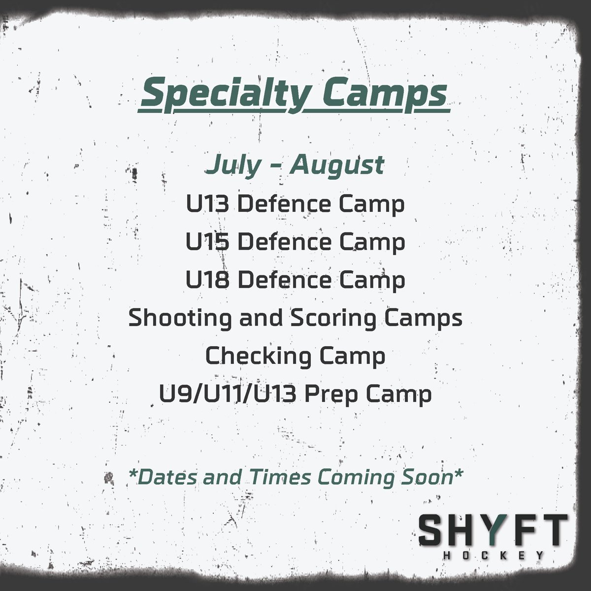 Here’s a look at what we’ll be offering for our 2024 Summer Programming. Dates &amp; times will be posted on our website shortly! If you have any questions or inquiries about additional programming, email us at info@shyfthockey.com