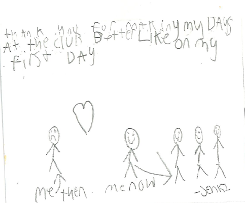 HelpKCKids's tweet photo. Little Jekhi's card to a donor will melt your heart! He wrote,✍🏾 "Thank you for making my days at the Club better, like on my first day."  and he added 2 drawings: before joining the Club w/a sad face 😔 and after w/a big smile! 😄#ImpactingYoungLives #Helpkckids #GreatFutures https://t.co/UbmFuUSEBN