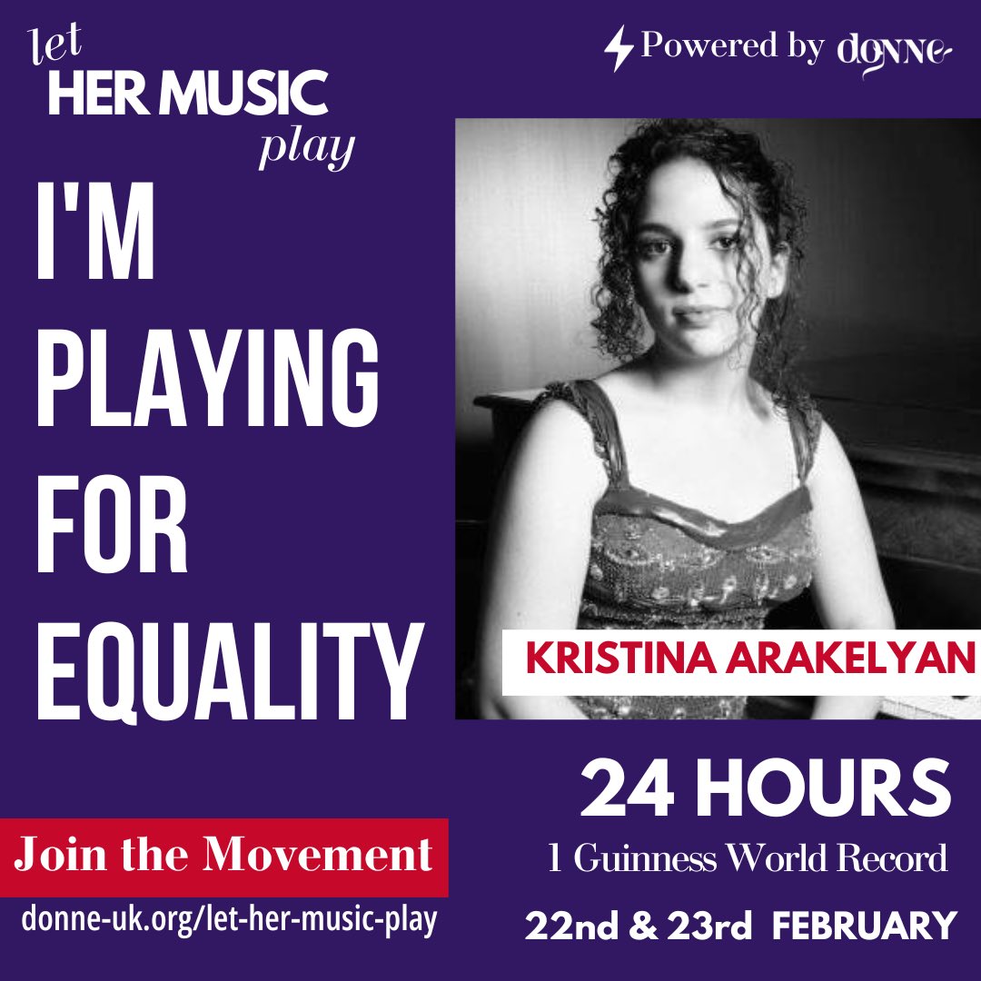I’m proud to play a role in breaking a Guinness World Record with @donne_uk #LetHerMusicPlay campaign performing a 25 min recital of my own music! Tune in on FRIDAY 23 FEB 9:30am donne-uk.org/let-her-music-…