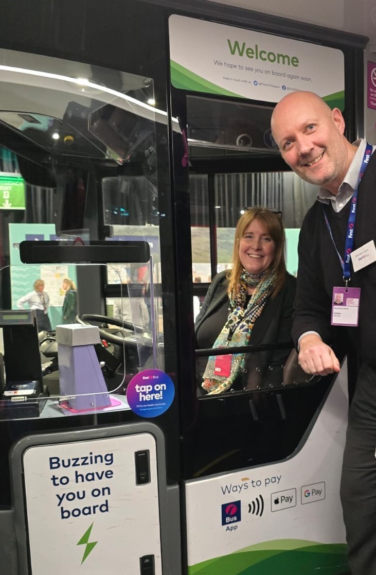 Delighted to meet with @LabourSJ at @ScottishLabour conference on a @FirstinGlasgow zero-emission bus and discuss how First is working with partners in leading the way in decarbonisation and how we can accelerate further.