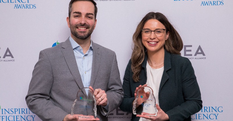 ComEd's tweet photo. We’re honored to be the recipient of @MEEAee’s Inspiring Energy Efficiency Awards. 🏆 We received the Innovation Award for our #EnergyEfficiency electrification offerings &amp; the Impact Award for investments that help income-eligible families access energy-saving options!