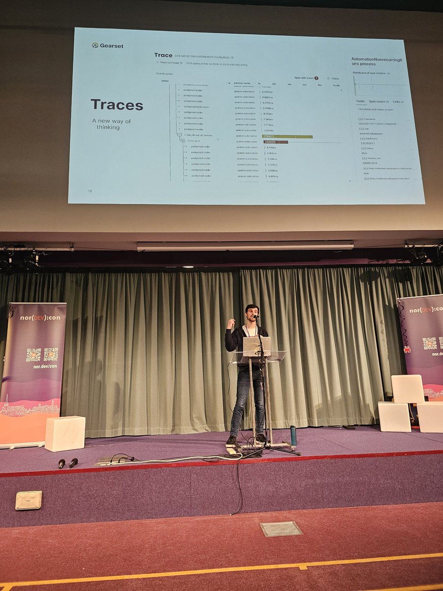 Julian Wreford from <a href="/GearsetHQ/">Gearset</a> discussing Observability with OpenTelemetry. If you're an enterprise software engineer, and don't know what that is, you will soon...

#nordevcon24