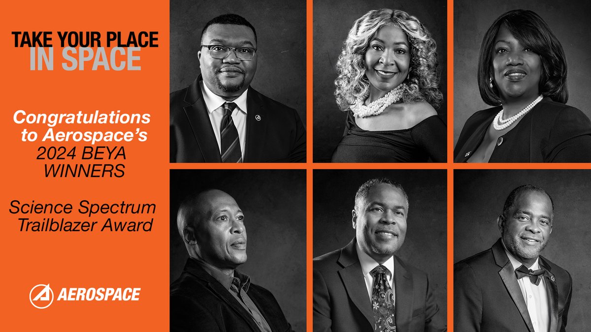 AerospaceCorp's tweet photo. 🏆 Congratulations to Aerospace's 2024 @BlackEngineer Science Spectrum Trailblazers! They are:
⭐️ Jermaine Brinson
⭐️ Yvette Harris
⭐️ Arthur McClellan
⭐️ Darin McNeal
⭐️ Bill Williams
⭐️ Journalia Clowers

Read the full list of this year's winners here: https://t.co/RRz8TeFqFs https://t.co/roCNDa2kS0