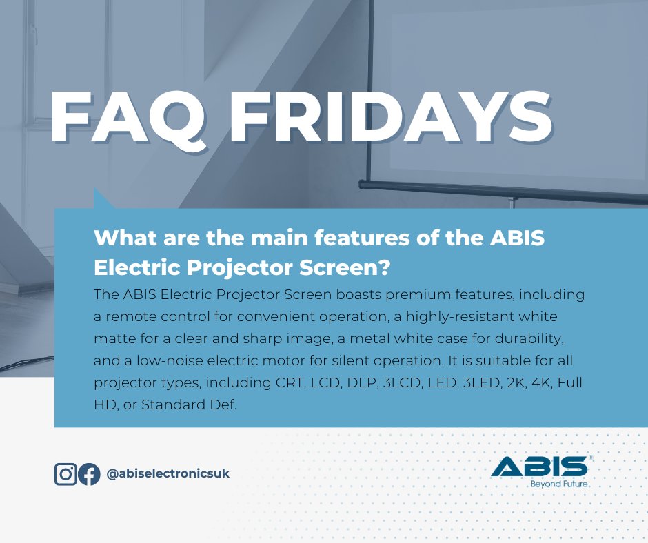 abiselectronics's tweet photo. Welcome to another FAQ Day!

This time, we're addressing some frequently asked questions about the ABIS Electric Projector Screen.

Got other inquiries about our Projector Screens? Drop them below! 🌐🔍 #ABISFAQ 

Order here: https://t.co/oJS22aQcdq https://t.co/BPcPYGHnzj