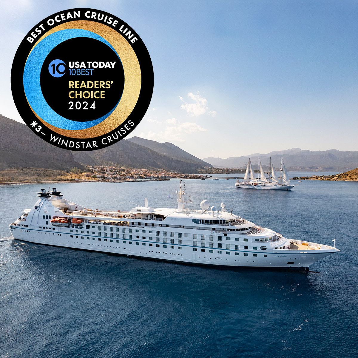 Windstar wins big in 2024! We’re proud to announce that we’ve won three new awards in the USA Today Readers’ Choice contest for 2024, including Best Boutique Cruise Line and Best Adults Only Cruise. A huge thank you to our crew onboard who go above and beyond for our guests.