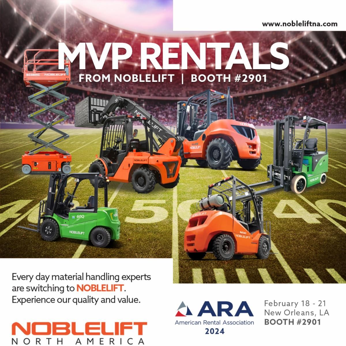See you all next week during the ARA Show in New Orleans, LA. at Booth # 2901 February 18-21, 2024.

"Why choose between price and quality, when you can have BOTH!"

#NOBLELIFT #MaterialHandling #Rental #ARAshow #NewOrleans
