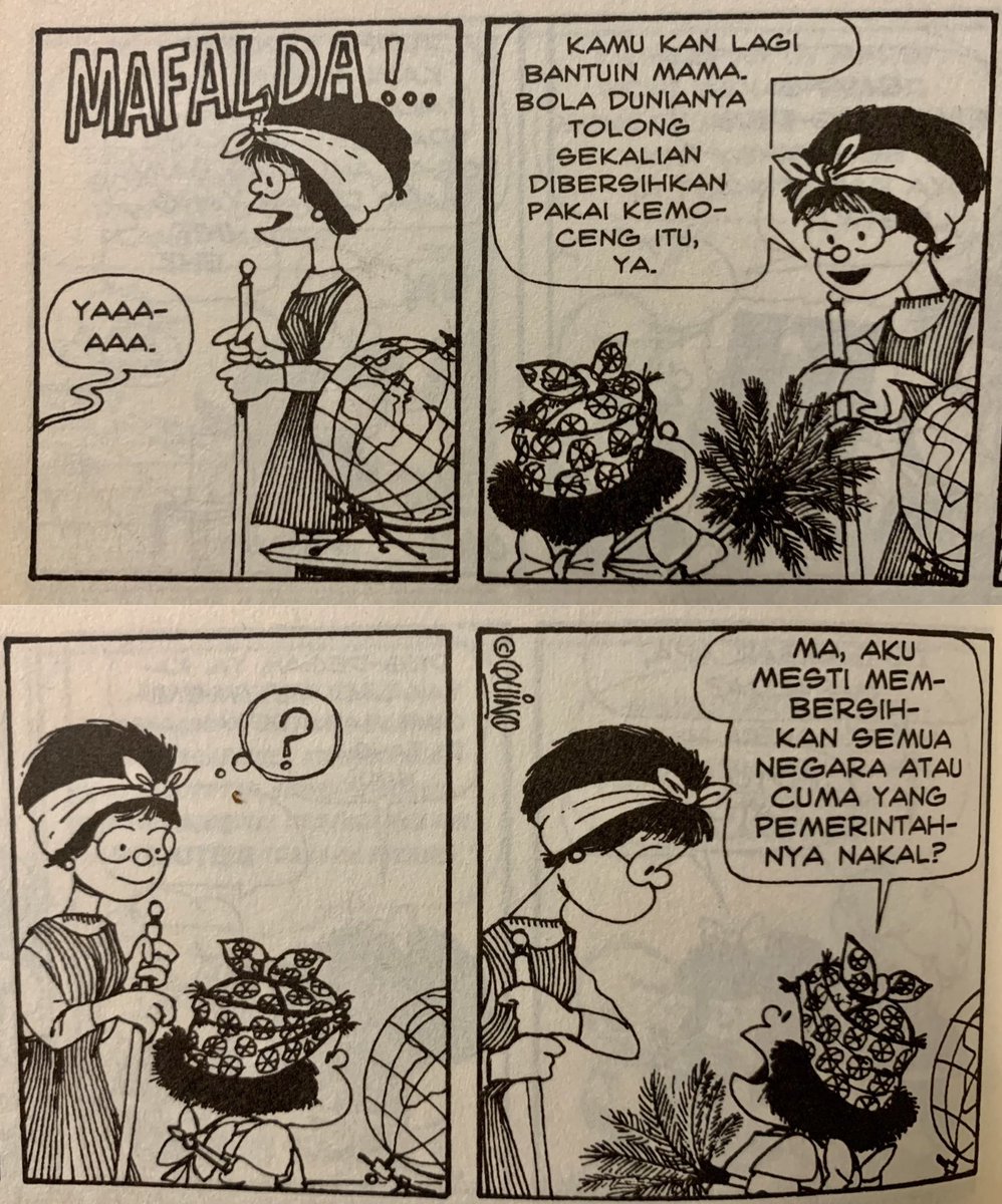 amprajna's tweet photo. Mafalda: “Ma, aku mesti membersihkan semua negara atau cuma yang pemerintahannya nakal?” 😂 https://t.co/qtFjTs2E86