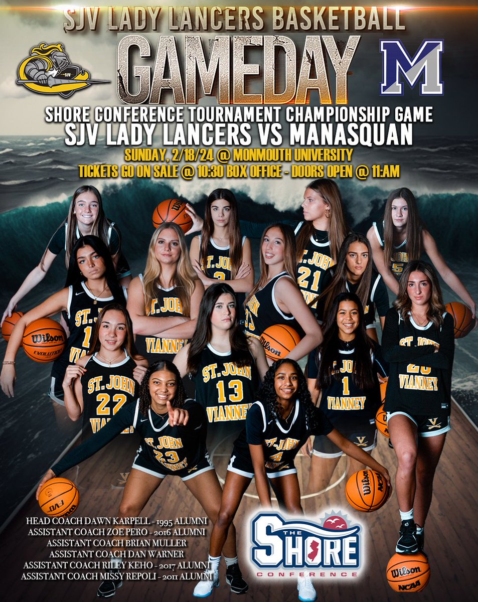 SJV Lady Lancers Basketball (@sjvladylancers) on Twitter photo SCT CHAMPIONSHIP GAMEDAY!!! Let’s GO Lancer Nation, we NEED you to pack Monmouth University this Sunday, 2/18/24 @ 12 as the SJV Lady Lancers take on Manasquan in the battle for the Shore Conference Chip! Let’s go!!!! BE THERE!!! <a href="/sjvcoach/">Dawn Karpell</a> <a href="/pero_zoe/">Zoe</a> <a href="/SJVHS/">Saint John Vianney High School</a> <a href="/SJVHS_Athletics/">Pat Smith</a> SCT CHAMPIONSHIP GAMEDAY!!! Let’s GO Lancer Nation, we NEED you to pack Monmouth University this Sunday, 2/18/24 @ 12 as the SJV Lady Lancers take on Manasquan in the battle for the Shore Conference Chip! Let’s go!!!! BE THERE!!! <a href="/sjvcoach/">Dawn Karpell</a> <a href="/pero_zoe/">Zoe</a> <a href="/SJVHS/">Saint John Vianney High School</a> <a href="/SJVHS_Athletics/">Pat Smith</a>
