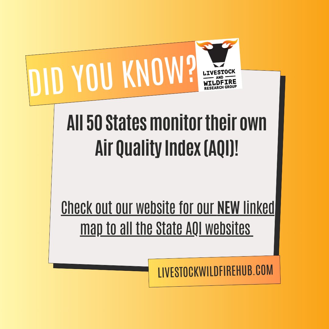 CattleFireGroup's tweet photo. Want to stay updated on the current Air Quality in your area? Check out our new map!
https://t.co/vXbQxC6Yoa

#livestockwildfireresearch #airquality #wildfire https://t.co/HVBLA2f9Sh