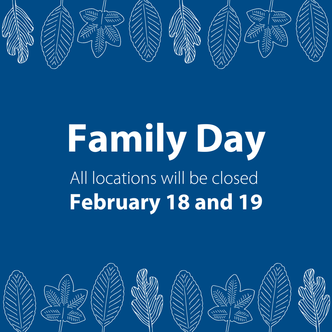 whitbylibrary's tweet image. Just a quick reminder from your friends at the library😀We'll be closed on Sunday, Feb. 18 and Monday, Feb 19 for Family Day weekend!  #HolidayClosure #AllLocations