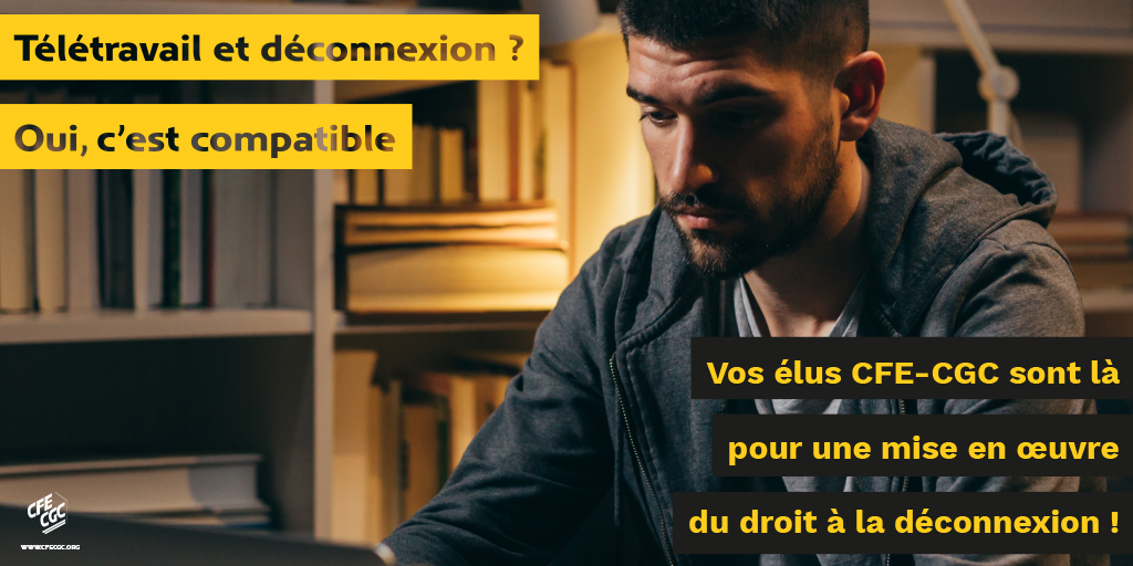 CFECGC's tweet photo. Inflation d’e-mails le soir et le week-end, appels en dehors des heures de bureau ou même en congé...
Il est souvent difficile, pour les salariés de se déconnecter. 
En cas de souci contactez vos élus CFE-CGC, ils sont là pour vous accompagner.
Bon week-end !
#DroitAlaDéconnexion https://t.co/zUXM1tvdtR