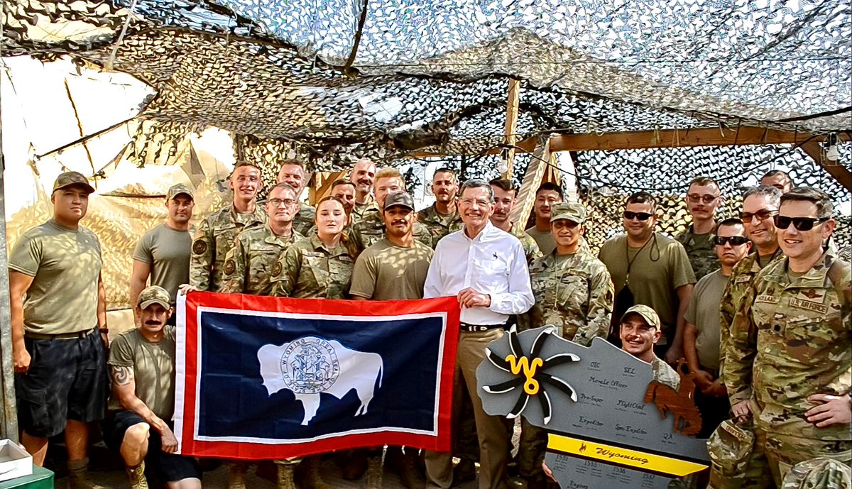 SenJohnBarrasso's tweet photo. What an honor to visit with members of Wyoming Air National Guard’s 153rd Airlift Wing in East Africa. I made sure each of them knows how grateful Wyoming is for their service. They're stationed in the country of Djibouti — ten time zones away from home. https://t.co/iUtHgd6Hw4 https://t.co/Mk907iB4zT