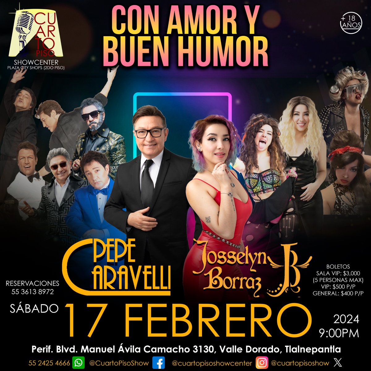 cuartopisoshow's tweet photo. @PepeCaravelli y @JosselynBorraz regresan a nuestro escenario con nuevo show
Sábado 17 de Febrero  9:00pm
No te quedes fuera, boletos al 55 3613 8972
Nos vemos en nuestra nueva ubicación dentro de Plaza City Shops Valle Dorado
#CuartoPiso #Showcenter #PepeCaravelli #JossBorráz https://t.co/ZZohdABIQI