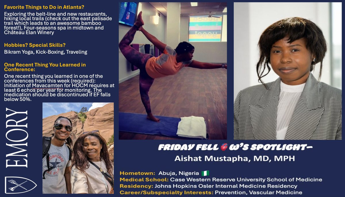 Emory Cardiology Fell🫀ws (@emory_heart) on Twitter photo 🚨Friday Fellow Spotlight🚨 It’s that time again when we introduce one of our amazing fellows! This week, we introduce one of our superstar research fellows Dr. Aishat Mustapha! #WomenInCardiology <a href="/ACCinTouch/">American College of Cardiology</a> <a href="/ABCardio1/">Association of Black Cardiologists</a> <a href="/American_Heart/">American Heart Association</a> 🫶🏾 🚨Friday Fellow Spotlight🚨 It’s that time again when we introduce one of our amazing fellows! This week, we introduce one of our superstar research fellows Dr. Aishat Mustapha! #WomenInCardiology <a href="/ACCinTouch/">American College of Cardiology</a> <a href="/ABCardio1/">Association of Black Cardiologists</a> <a href="/American_Heart/">American Heart Association</a> 🫶🏾
