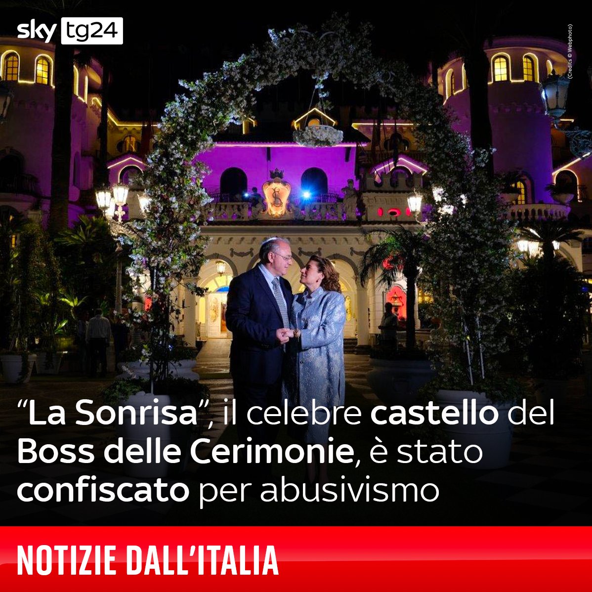 SkyTG24's tweet photo. Il #Castello delle Cerimonie (o “#LaSonrisa”), diventato celebre per “Il Boss delle Cerimonie”, non appartiene più alla famiglia #Polese: https://t.co/3E6aUKAZB3 https://t.co/HL5BLmi7vg