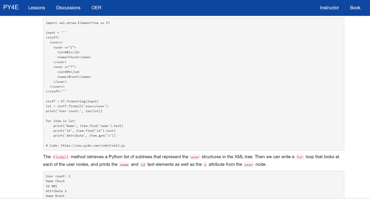 barelyai's tweet photo. Day 18 of #100DaysOfCode :
- Started new module "#Python and #web services".
- Learnt about XML, parsing XML and looping through nodes.
#freecodecamp #PY4E https://t.co/v5bU5nB2rX