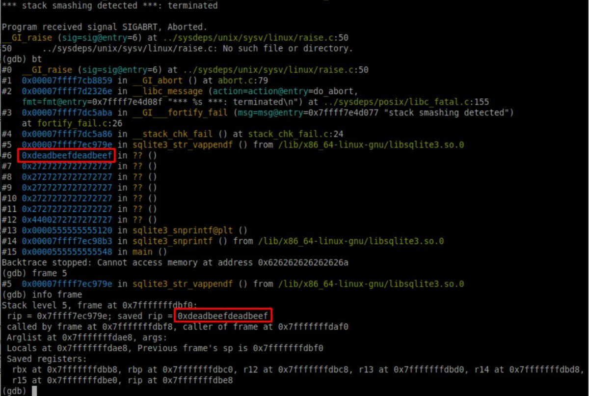 0xor0ne's tweet image. This was an excellent blog post by Andreas Kellas (@trailofbits) on exploiting SQLite implementations of the printf functions (CVE-2022-35737)

blog.trailofbits.com/2022/10/25/sql…

#sqlite #infosec #cybersecurity