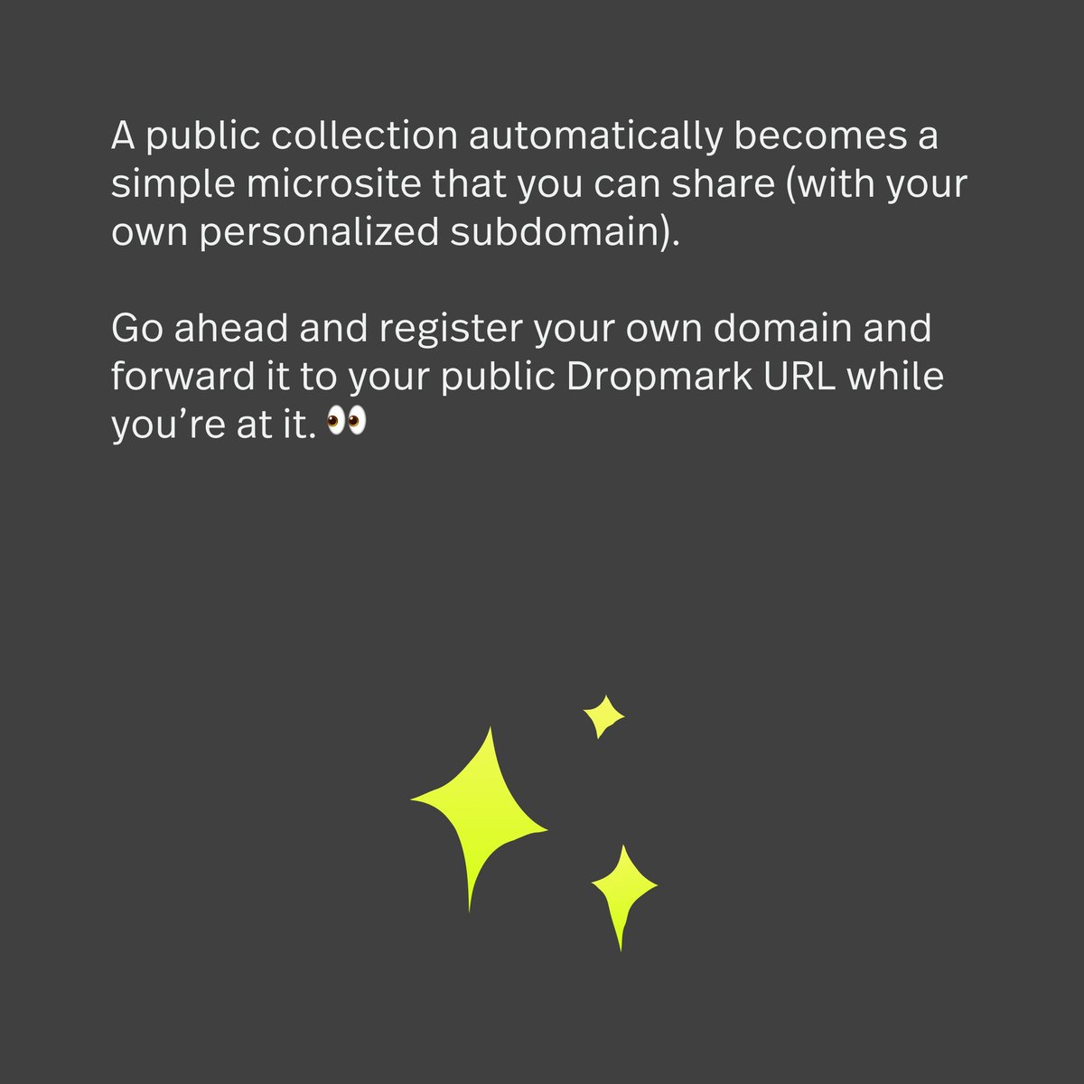 Hello no-code microsites! Use Dropmark to create super simple portfolios, a tv channel that auto plays through each ‘episode’, and more. Send us yours, we’d love to see how creative you are with your collections! Check out our own on microgaming: url.drp.mk/42Ec7b7