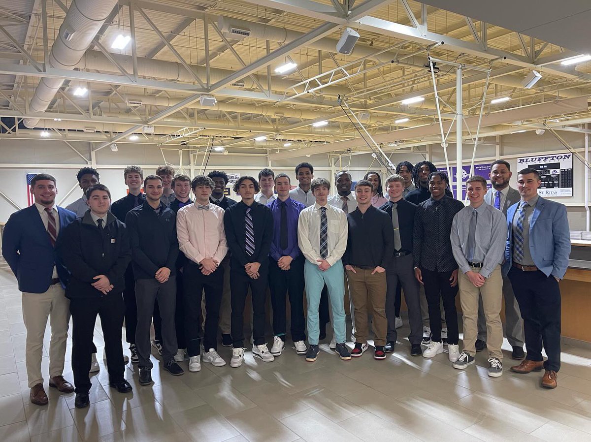 BlufftonUMbk's tweet photo. End of season dinner alongside the women’s program! 

Guest Speaker Trey Elchert delivered a great speech that all athletes can carry forward. Including: 

Do Hard Better 
Type 1 vs Type 2 Fun 
&amp; Servant Leadership

Senior Night Tonight‼️ #PackSommer 

🟣⚪️🦫
#StackWood #NewEra https://t.co/FJcg8C2TgD