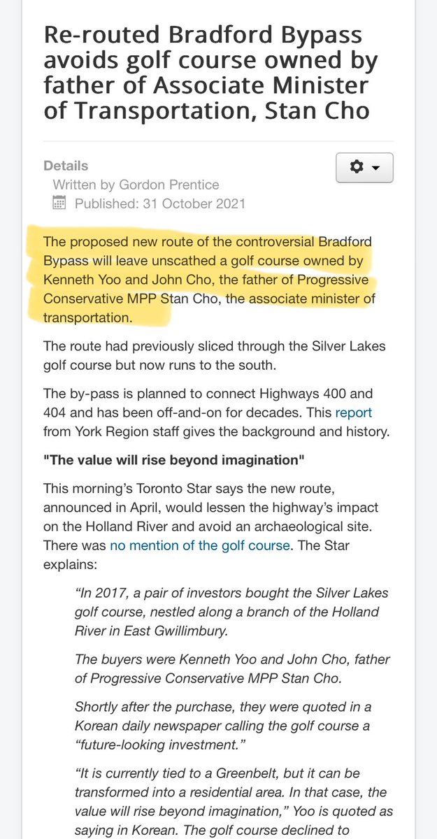 BeachLoverOnt's tweet photo. @StanChoMPP @OntarioPCParty “Standing up for drivers” - except if the road runs through my daddy’s golf course!!
Right Stan??
#Hypocrite
#AnotherConservativeLiar
#ResignStanCho https://t.co/tHs5fTrPw0