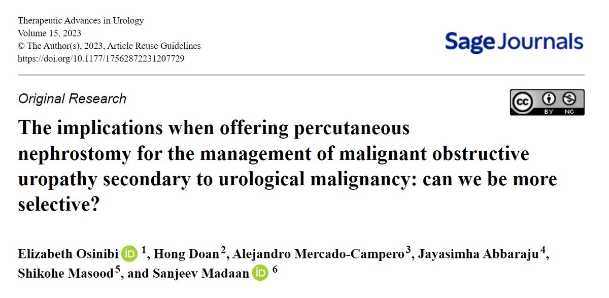Nephrostomy for MUO due to urological malignancy; outcomes from 2 UK hospitals 🔶Median survival of 5.4 months 🔷12-month mortality: 74% A different approach needed? 🔗bit.ly/4byxdvz @jsabbaraju @ShikoheM @smadaan30 @OliLlewellyn @BlackmurJames