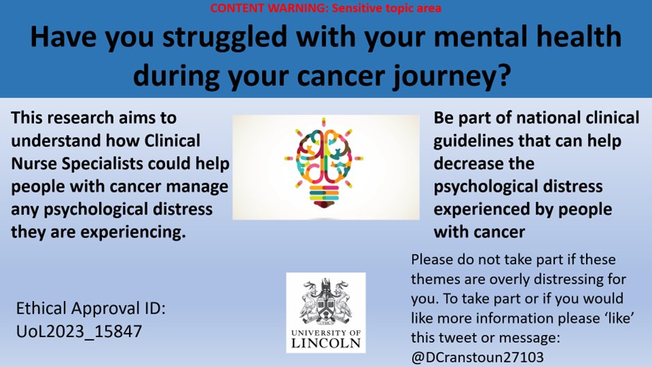 Help us make a difference in #oncology & #CancerCare! New study is bringing patients with experience of cancer and specialist nurses together to help enhance #psychologicalsupport during the #cancerjourney. If you've been a patient with cancer and want more info DM me!