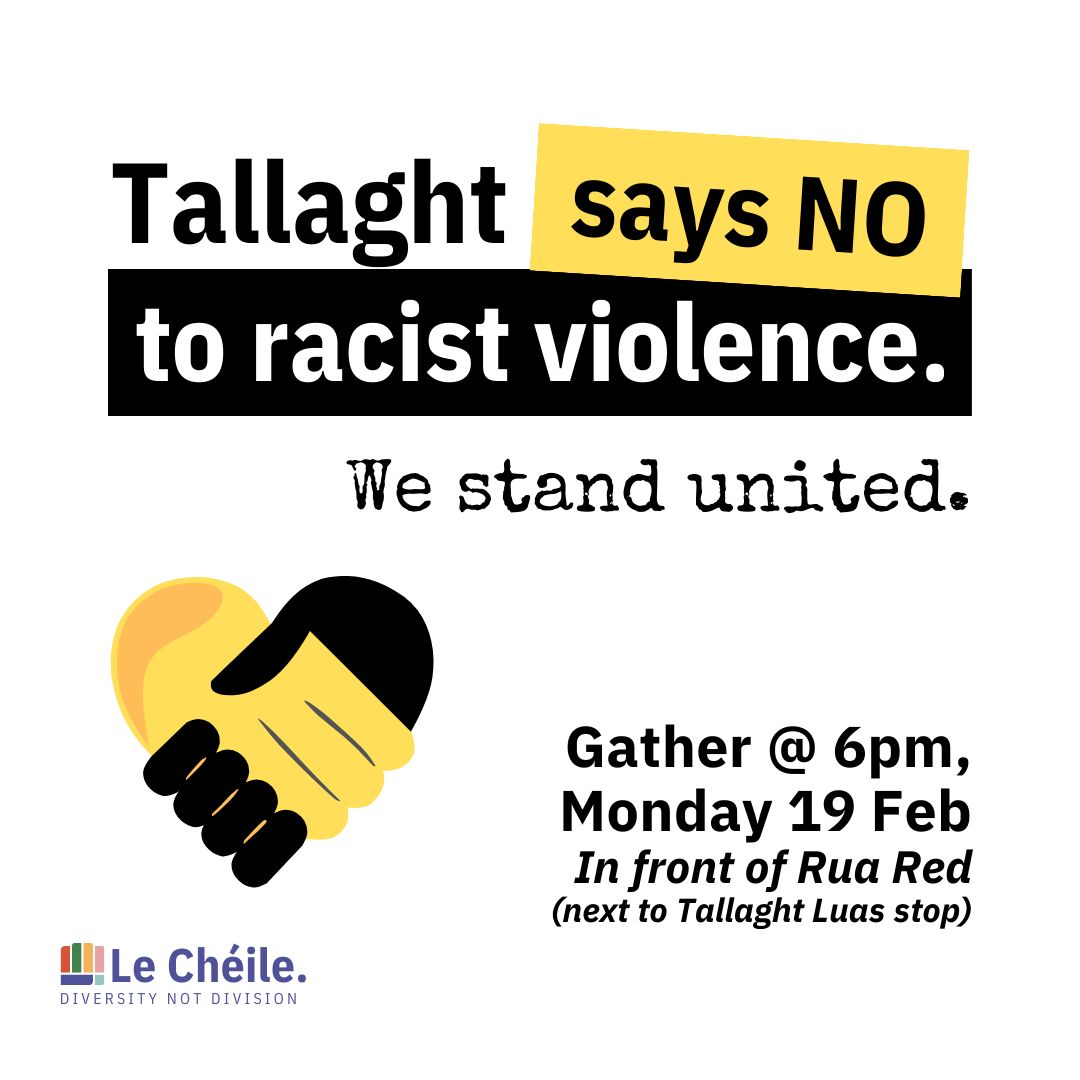 We must #standtogether against the racist attack in Tallaght of Dr Umar Al-Qadri, Chair of the Irish Muslim Council. Tallaght is a welcoming, diverse community. The far right want to divide us on race & religion using fear. Join the vigil👇🏾 📆Mon 19th Feb ⏰6pm 📌 Rua Red