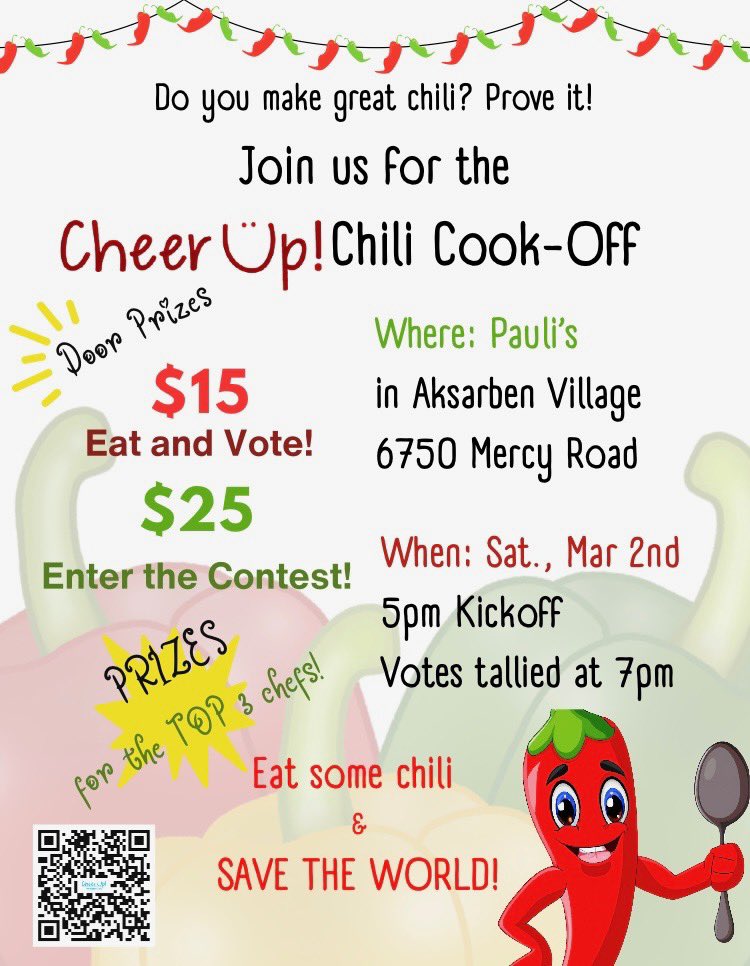 Our next event is fast approaching! Get signed up today! #Chili #Cookoff #savetheworld #charity #CheerUp @OmahaPauli