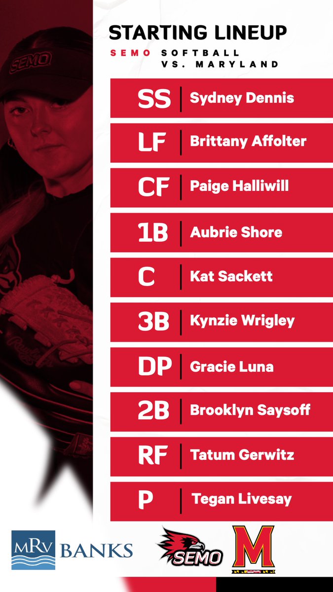 The Redhawks lineup for today's matchup with Maryland at the Lion Classic. First pitch is at 12 p.m., CT.