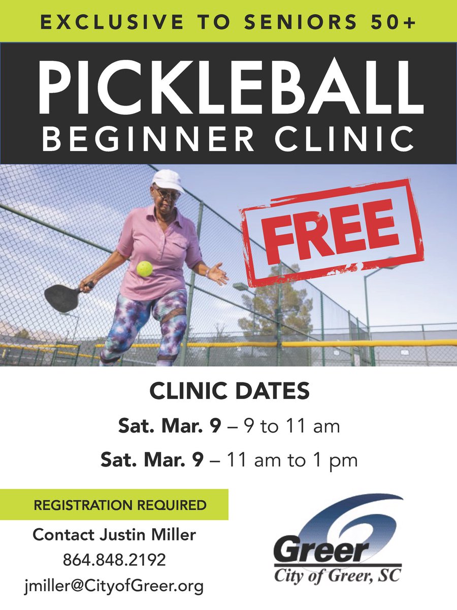 Free Beginner Pickleball Clinic for ages 50+! Register today to claim your spot.