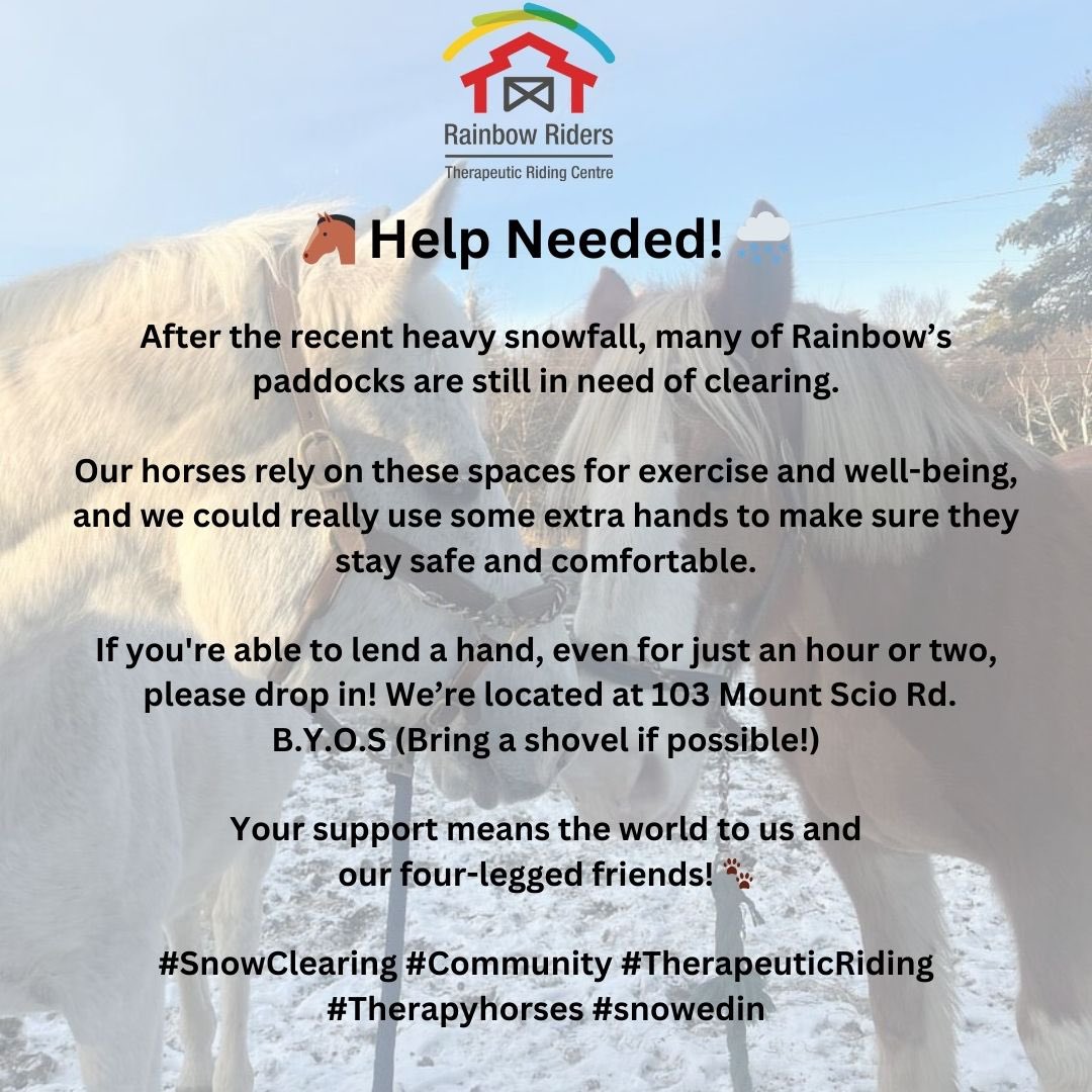 Hi friends! Our staff &amp; volunteers have been steadily removing snow since Wed. however, the snow is soooo heavy that our snowblowers cannot remove it in some of our paddocks😞We could sure use a hand to get our horses outside after several days cooped up in the barn:)🐎TIA🙏