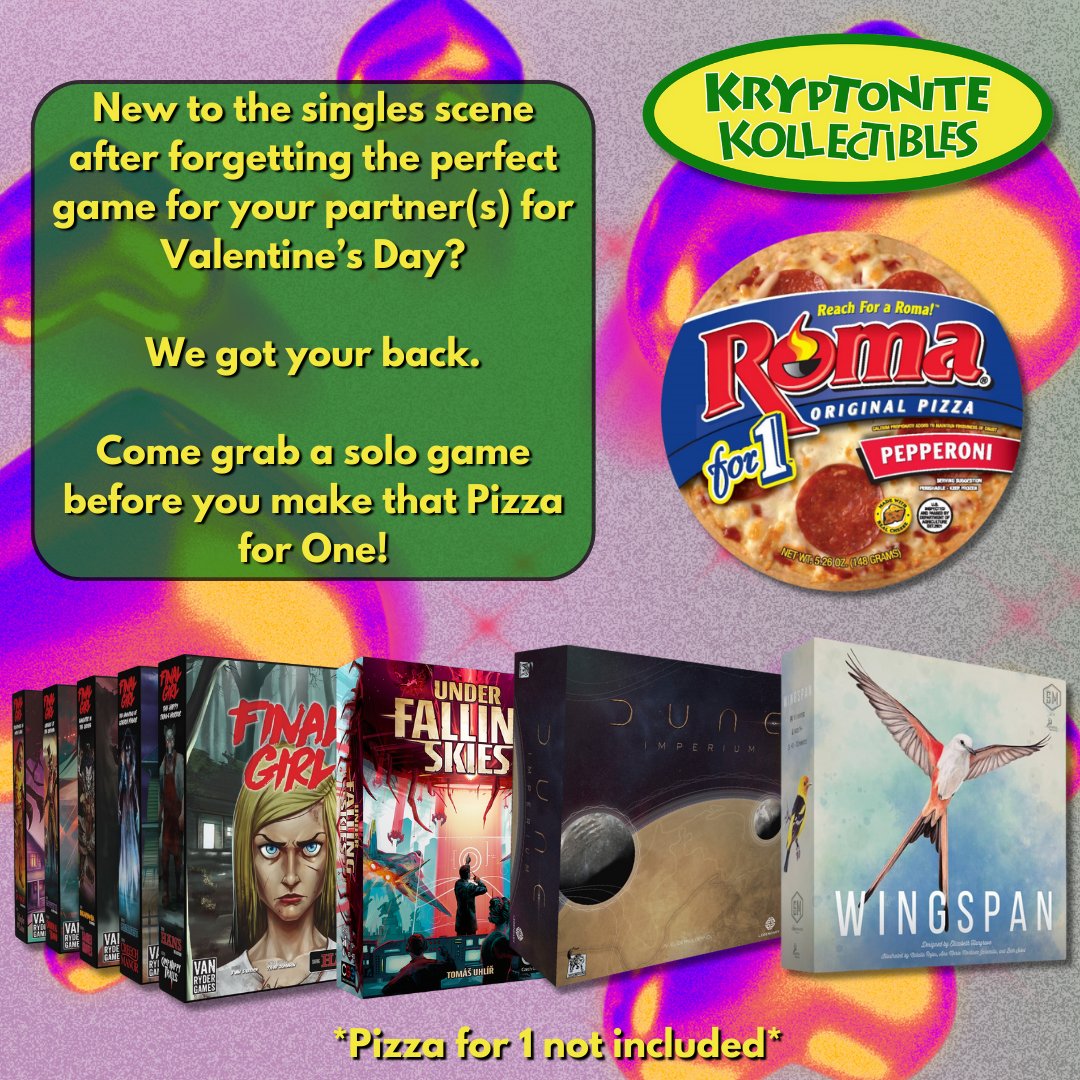 KryptoKollect's tweet photo. Sometimes you don't have anyone else to play with so you have to chill out and find something to keep you entertained. Why not try a solo game or a modern classic with a fantastic single-player mode like Wingspan or Dune: Imperium? 
Kryptonite Kollectibles has it all! https://t.co/25TrdjwSRE