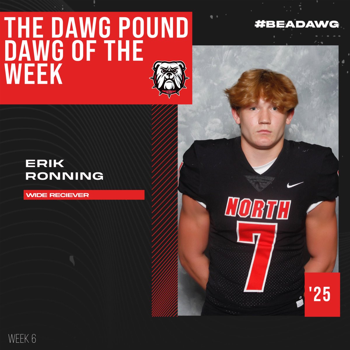 The Dawg Pound Dawg of the Week was ‘25 WR Erik Ronning!@erik_ronning killed it this week during War Week! After crushing his previous PR’s he earned his membership to the 1000lb Club (1015lbs)! Straight DAWG! LETS GO!! #FAMILY #NORTH #CHAMPIONSHIPEVERYDAY #BEADAWG