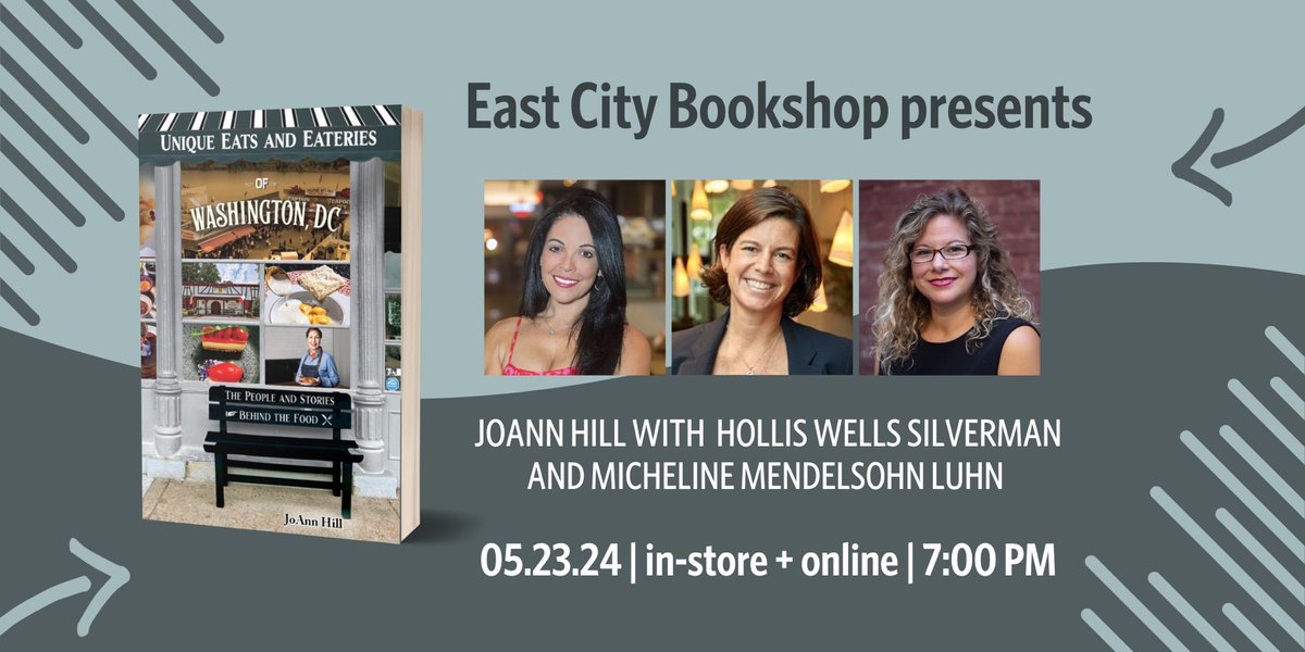 Looking forward to having Joann Hill in the store and online to talk about their new book “Unique Eats and Eateries of Washington DC”! Join Joan and Hollis Wells Silverman and Micheline Mendelsohn Luhn on 5/23 at 7pm, in store and online! tix: eventbrite.com/e/hybrid-event…