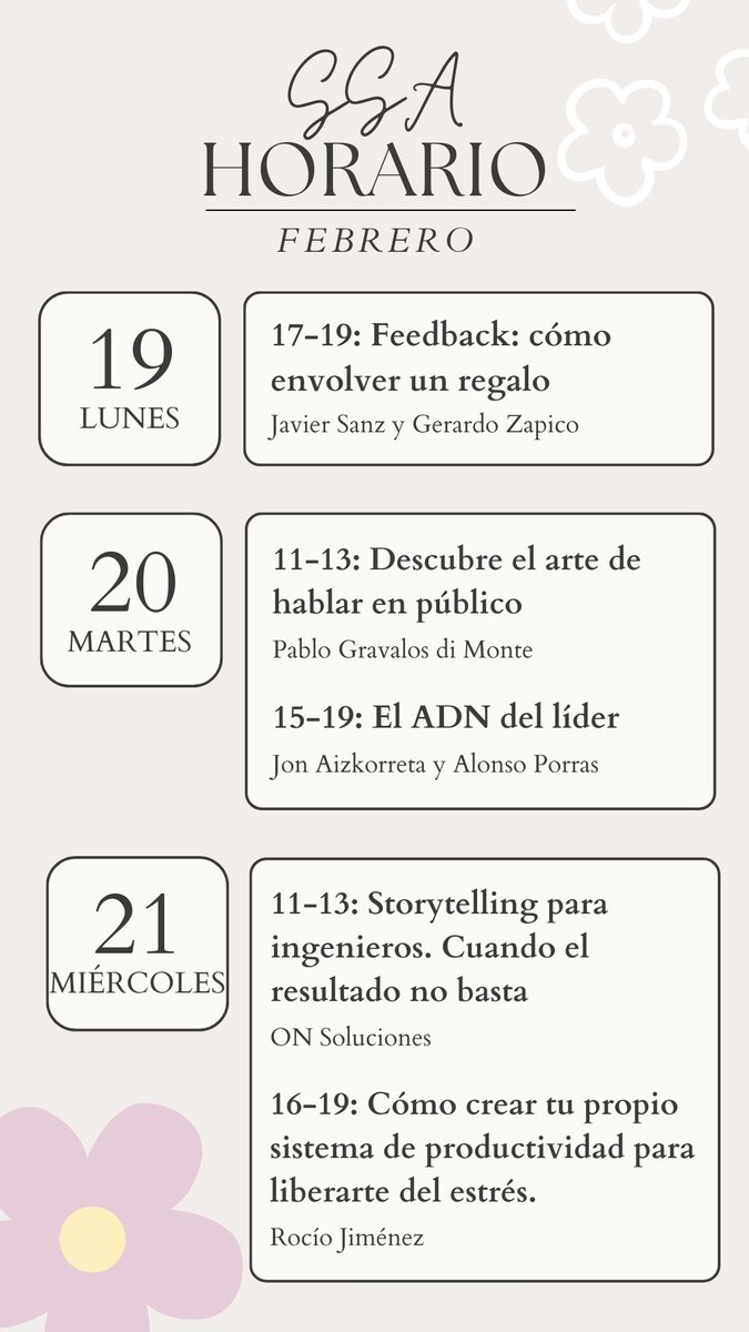 GDSCupm's tweet photo. 🌸 Soft Skills Academy Madrid 2024 🌸 ya está aquí.

Desarrolla tus habilidades blandas durante la semana del 19 de febrero.

¡Abierto a todo el mundo, estudiantes y currantes!

📅 Horario y más info en https://t.co/9qaLZrmDRP https://t.co/ll8731sMrL
