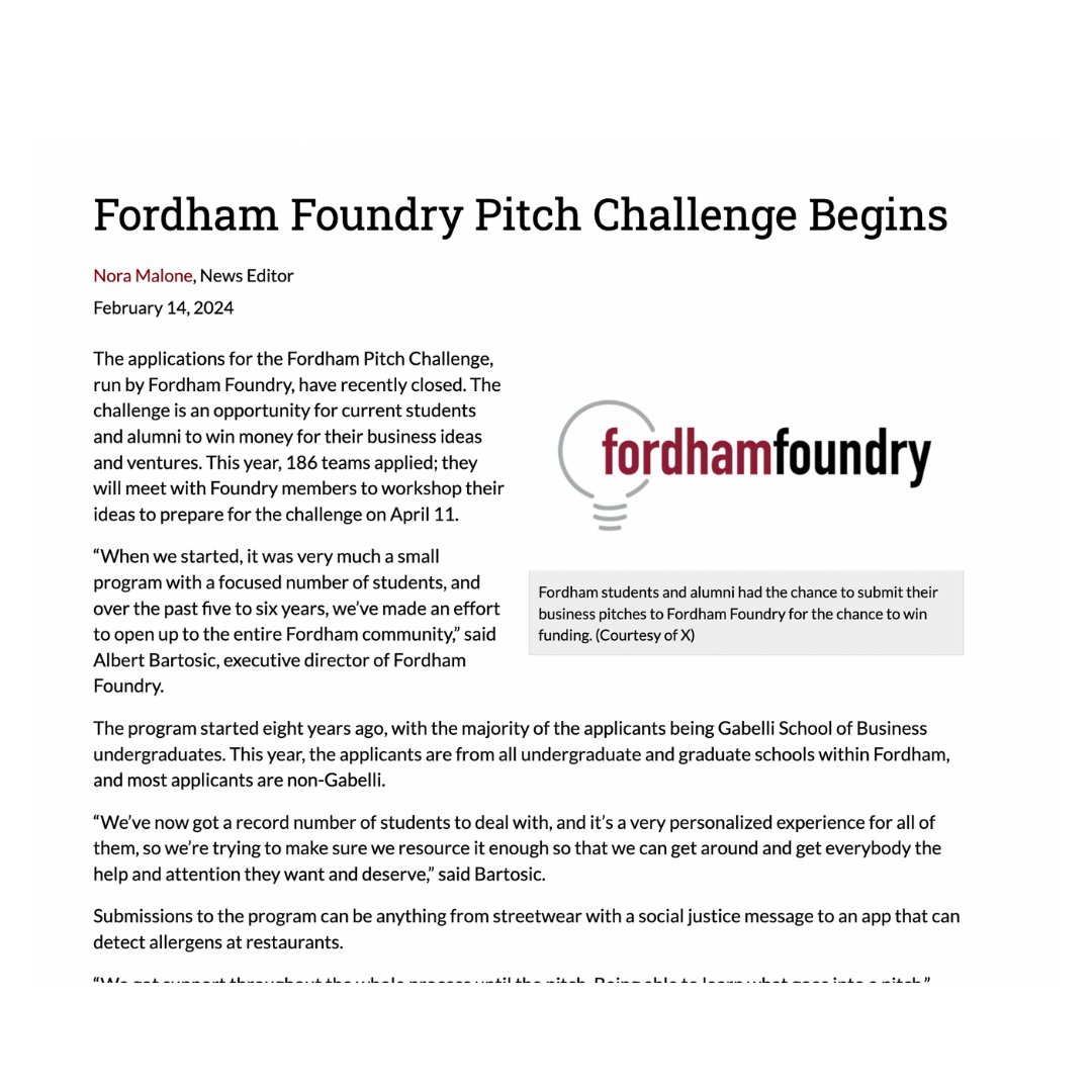 FordhamFoundry's tweet photo. We're excited for what's coming! Are you? Join us to cheer our participants in the BIGGEST PITCH CHALLENGE EVERRR this April 🔥 Read more: https://t.co/tlFflaB9Lt https://t.co/KJUqSo1UlG