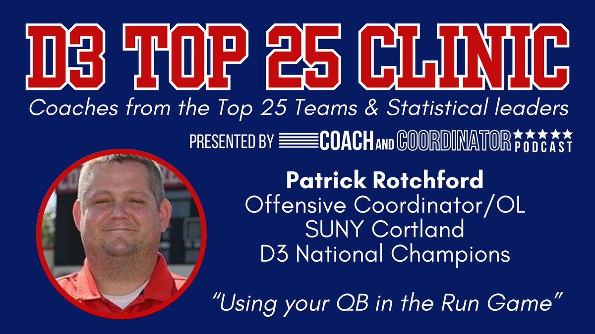 I am speaking at the D3 Top 25 Virtual Clinic 
With speakers from the Top 25 teams and statistical leaders

"Using your QB in the Run Game."

Feb 19-22
Just $39 for 35+ speakers 
(save with more coaches)

Get your ticket here:
d3football.coachesclinic.com/?sc=ZTuDkapK&a…