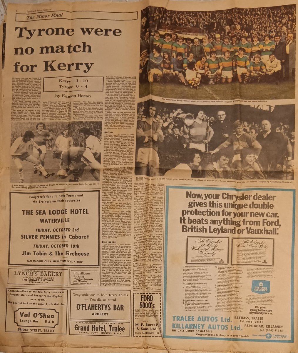 gaafan23's tweet photo. 1975 @kerryman_ie @Kerry_Official win their 23rd All Ireland Football Final. The youngest team ever (at the time) to win the All Ireland for Kerry. The Kerry Minor also won their All Ireland against @TyroneGAALive . #gaaprogrammes https://t.co/Rm3Ws7wccE