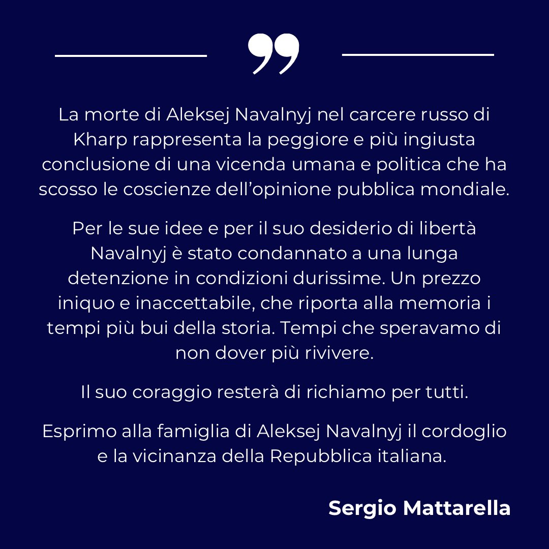 Dichiarazione del Presidente #Mattarella per la morte di Aleksej #Navalnyj