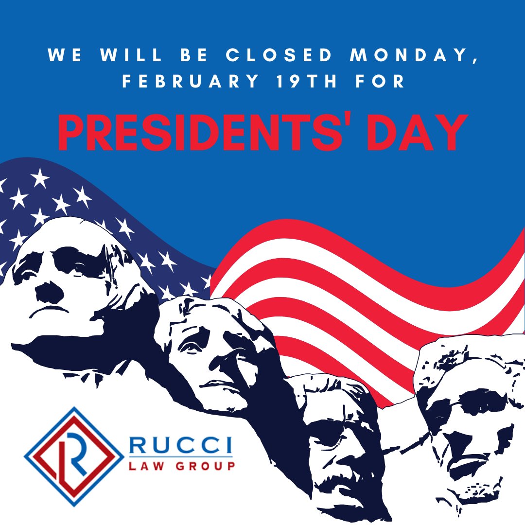 ruccilawgroup's tweet photo. In observance of Presidents' Day, our offices will be closed on Monday, February 19th.
Happy Presidents' Day!
#ruccilawgroup #ctlaw #darienct #ctlawfirms #ctlawyers https://t.co/gPp9FuSHWJ