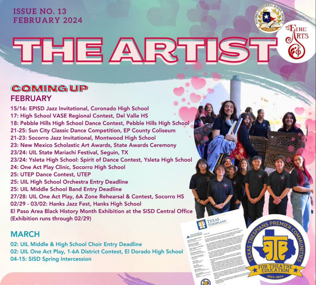 SISD_FineArts's tweet photo. Happy Friday #TeamSISD Download the latest issue of “The Artist” and get caught up on all the great achievements of our #SISDFineArts programs! https://t.co/yRumQMyErH https://t.co/AFFgxTtAcp