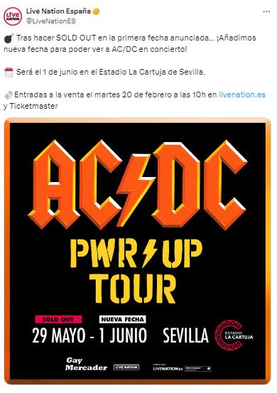 ACDCgaleon's tweet photo. Nueva fecha anunciada en Sevilla. Será el 1 de junio de 2024. Entradas a la venta este próximo 20 de febrero. #ACDC #acdcsevilla #ACDCTICKETS #acdctour https://t.co/wkUkM70BL4