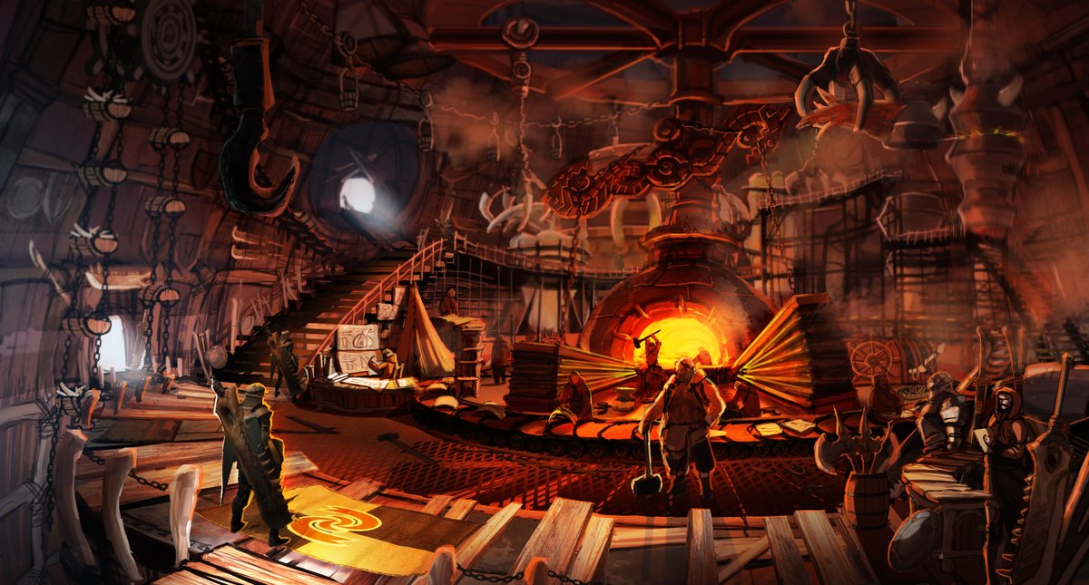 monsterhunter's tweet photo. The warm glow of the Workshop, the place to be for all your hunter and Palico gear needs! #ReturntoWorld https://t.co/MIZ6khyjVd