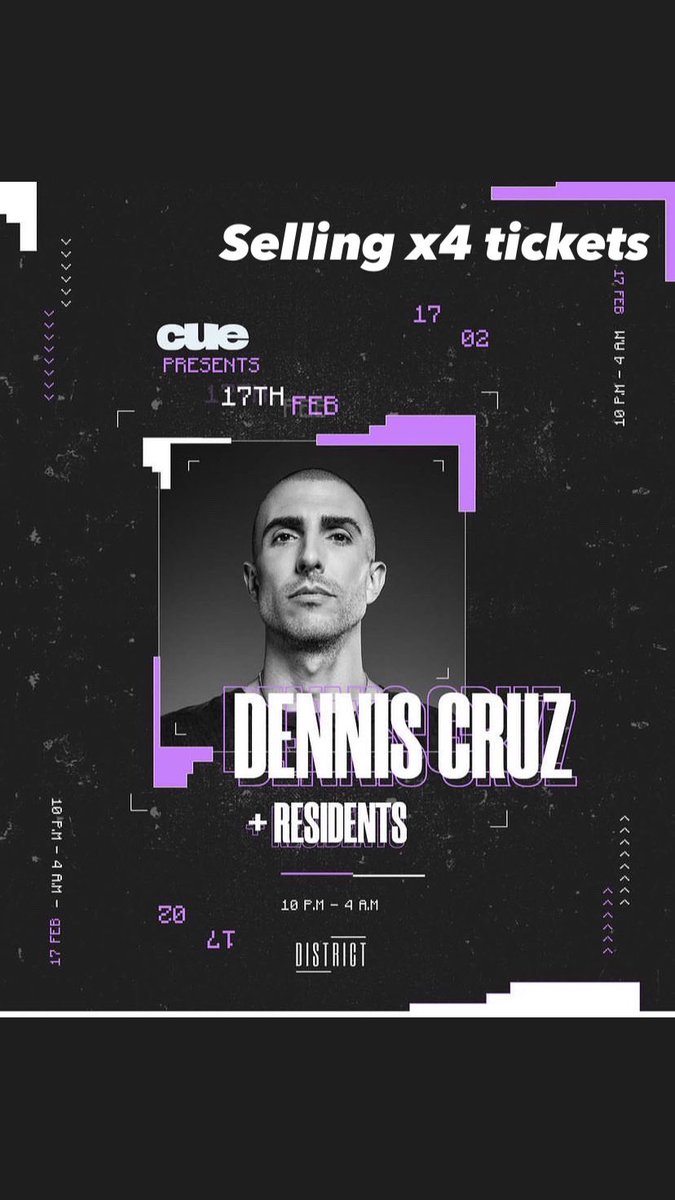 jakehaddow's tweet photo. Selling x4 tickets for Dennis Cruz at District Cardiff on Saturday 17th Feb #districtcardiff @denniscruzdj https://t.co/5YmRNC7B8R