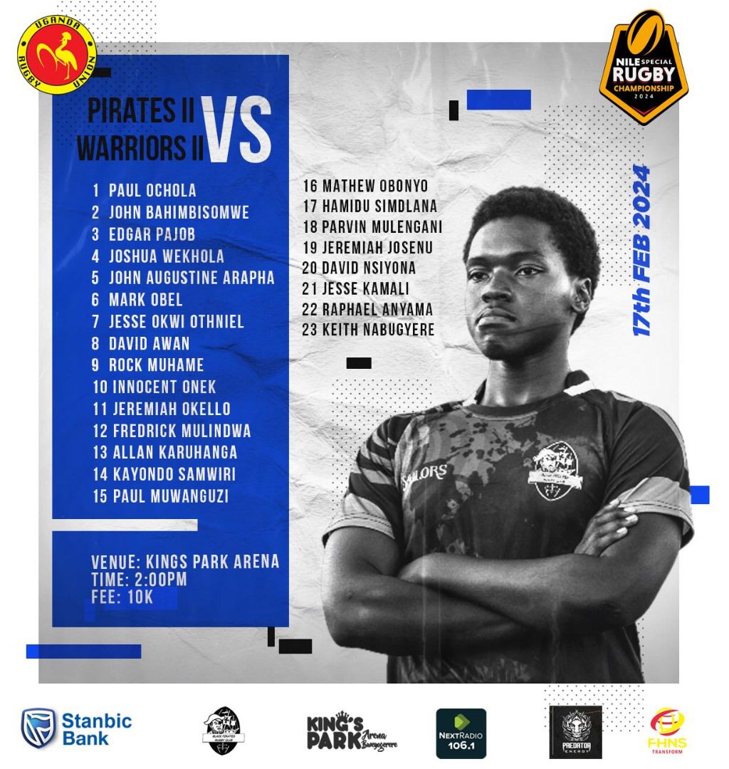 Team News🚨 ◾Rock Muhame returns to the starting 15. ◾Jesse Okwi Othniel makes it to the squad for the first time this year. ◾Samwiri Kayondo starts at 14 after being unavailable for game week two. #NSRRC #NileSpecialRugby #GutsGritGold #SailorsStrong