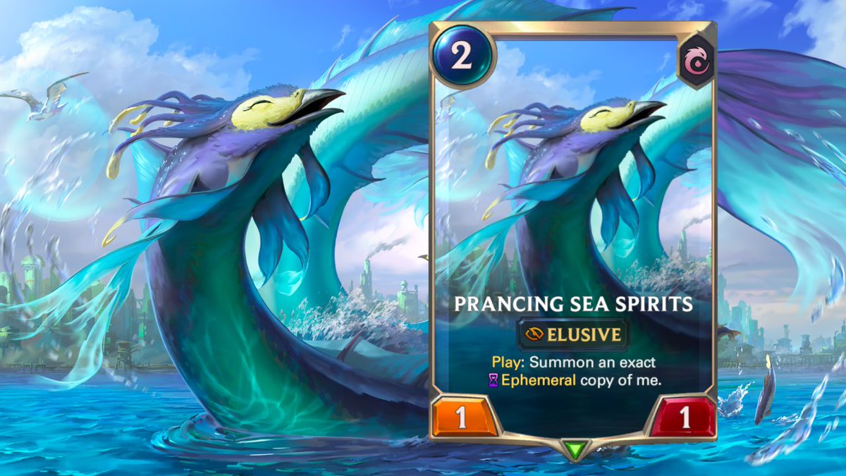 I have the honor of revealing a card for the upcoming variety set! I also got a chance to play this in the tournament we had at Riot, cannot wait for the set to go live! I present Prancing Sea Spirits! (Nicknamed Prancing Droplet by the devs!)