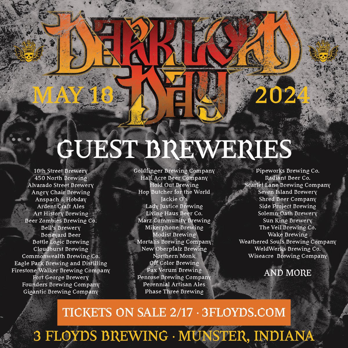 The guest breweries. ⚡ TICKETS ON SALE SATURDAY 2/17 AT NOON CENTRAL ⚡ 3floyds.com/dark-lord-day/