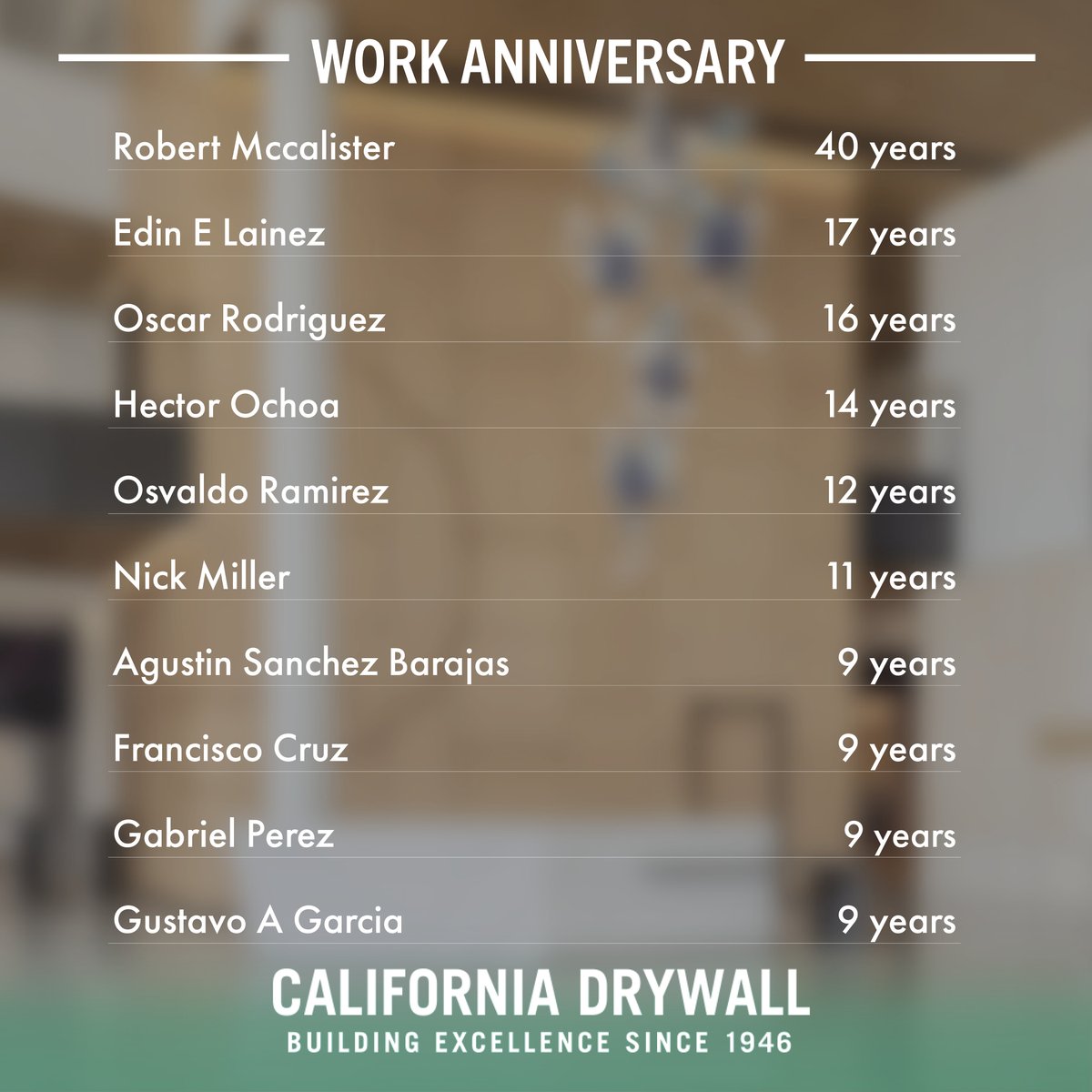 CalDrywall's tweet photo. 🎉 February Milestones! Celebrating the incredible dedication of our teams. Your hard work is the heartbeat of our success. Here's to another year of achievements together! 🙌💼 #TeamAnniversary #FebruaryMilestones #WorkAnniversary https://t.co/fZPjqyccjs