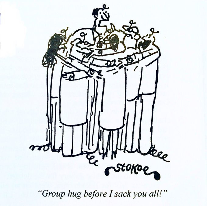 Group hug!
#business #redundancy #grouphug #cartoon by #stokoecartoons from Private Eye