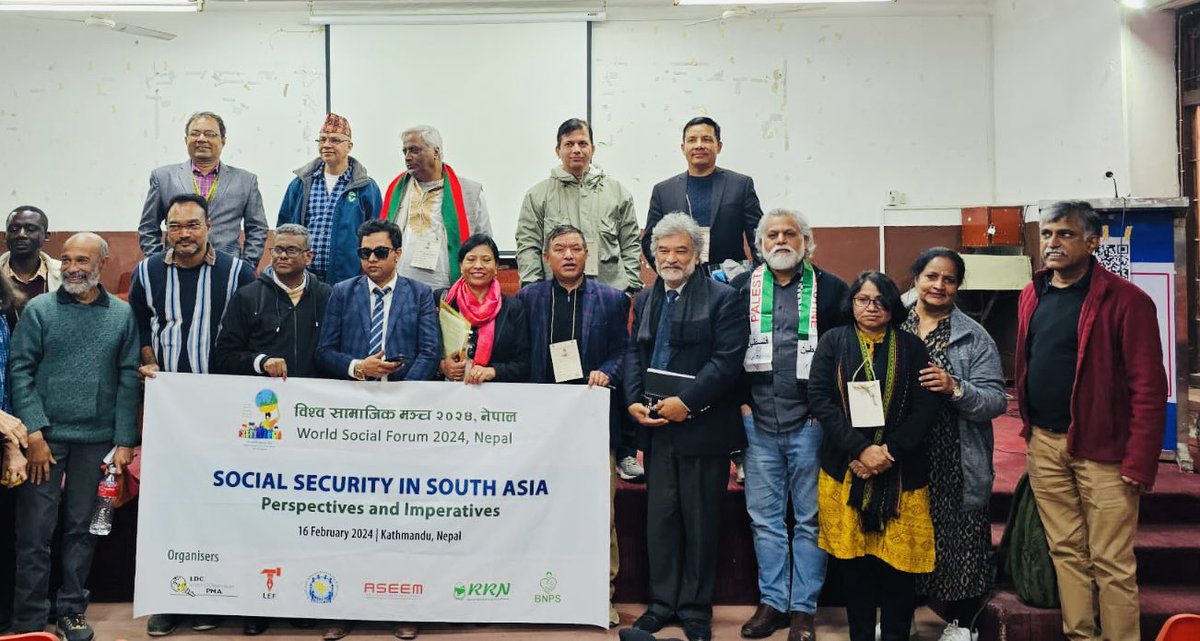 A side event was organised by @ASEEM_India @saape_network @LDCWatch2001 on 'Social Security in South Asia: Perspective and Imperative' during World Social Forum 2024 in Khatmandu, Nepal. People from South Asian countries working on Social Security participated. @WSF2024nepal